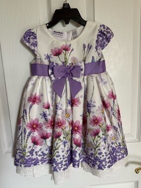 Blueberi Boulevard White Floral Dress with Purple Sash